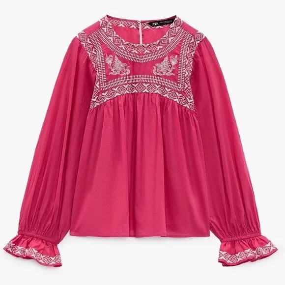 Zara Embroidered Blouse New - Picture 5 of 7